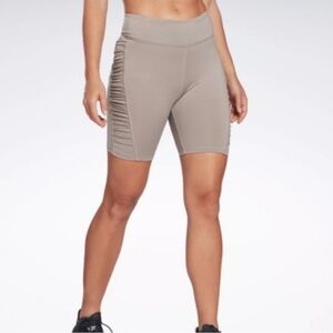 Reebok Women's Studio Ruched High Rise Legging Shorts.